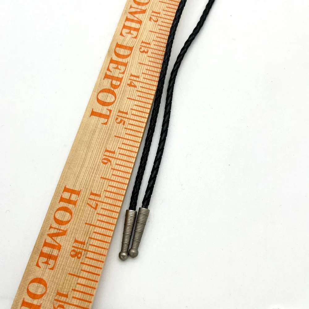 Bolo Tie Blue Gold Resin Stone Braided Leather Cord Western Cowboy Necklace‎